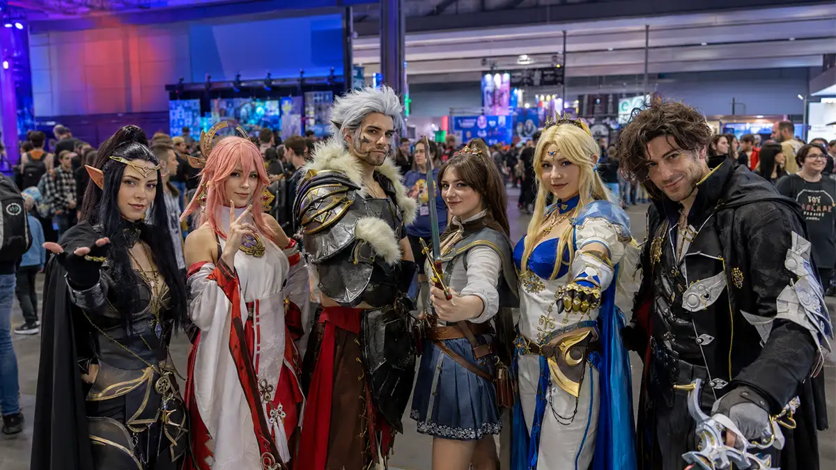 Fantasy Basel cosplay attendees in elaborate fantasy and sci-fi costumes at the Swiss Comic Con